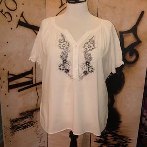Embroidered Cotton Peasant Blouse